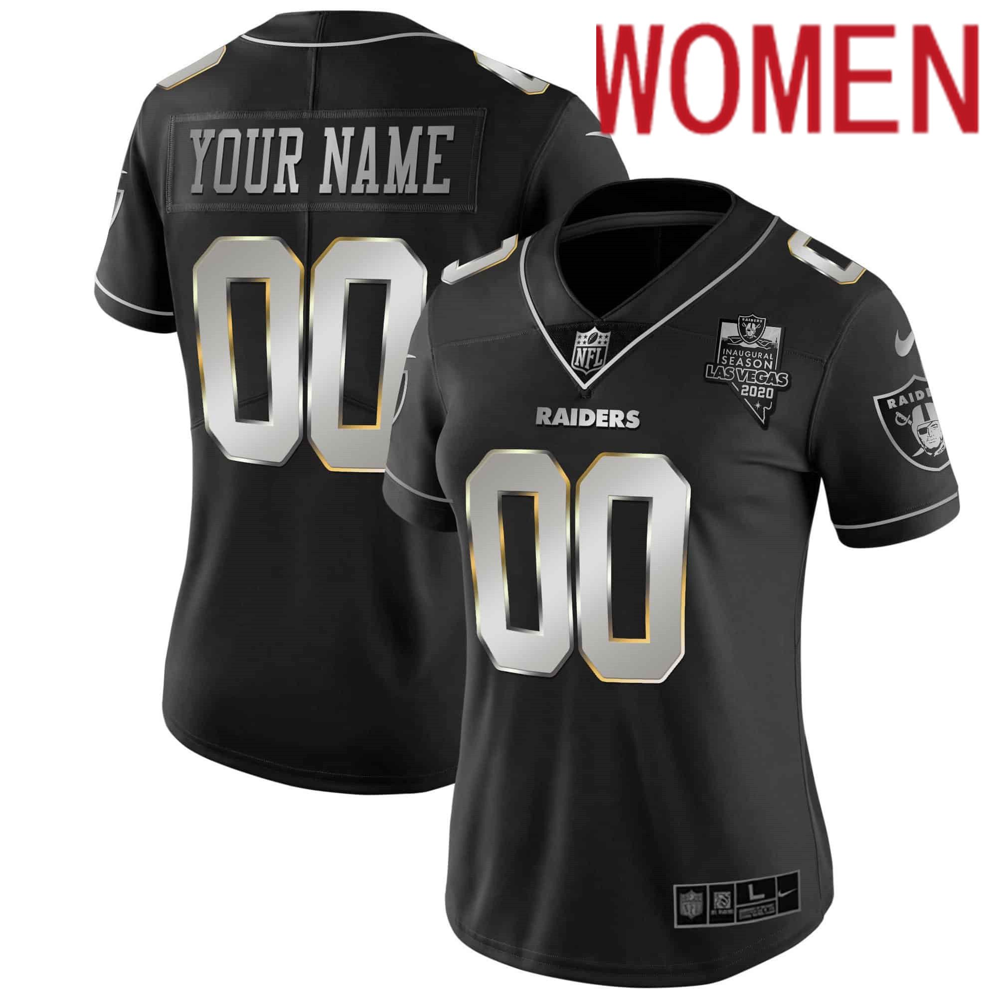 Women Oakland Raiders 2024 Nike Vapor Black Gold & Black Inverted Limited Custom NFL Jersey style 3